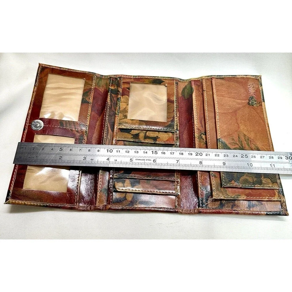 Vintage Argentine Floral Genuine Leather Wallet Checkbook Organizer